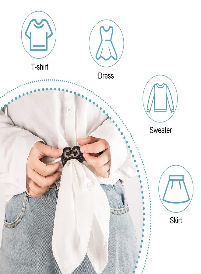 YUEWEESER 4PCS Shirt Cinch Clip for Women Clothing, T-shirt Ties Clips Clothes Corner Knotted Button Scarf Ring Fashion Comfortable Hidden Flexible (Black & White) - Image 5